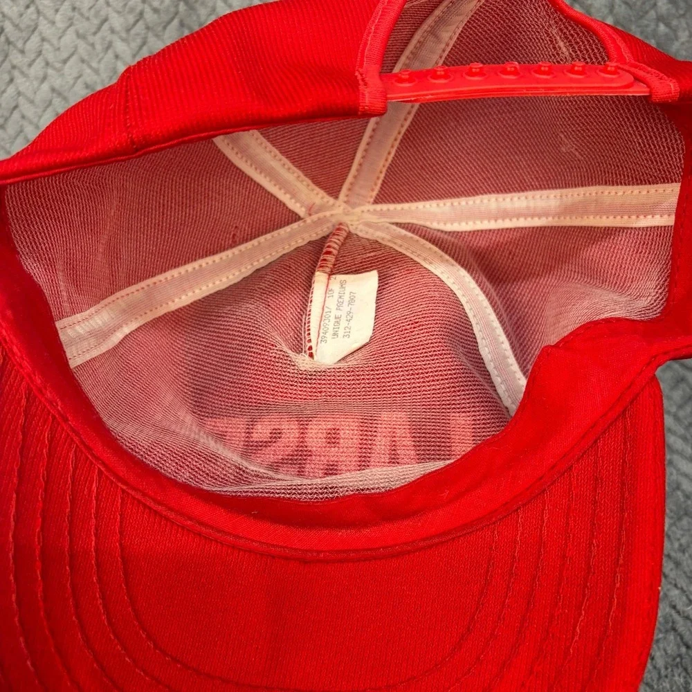 Vintage Larsen Construction Red Trucker Hat Snapback Cap Adjustable Workwear